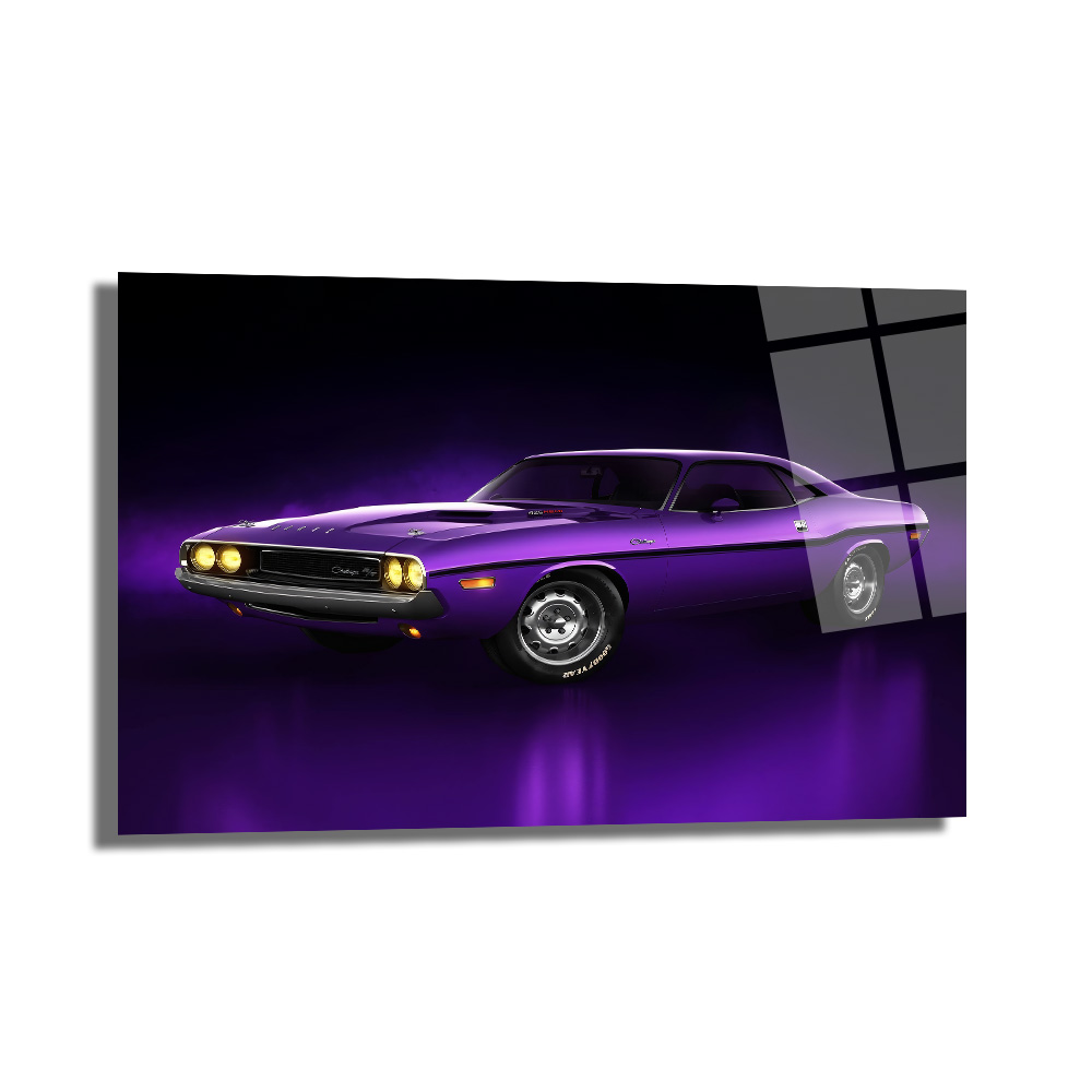 Efsanevi Mor Dodge Challenger Cam Tablo Duvar Dekoru Efsanevi Mor Dodge Challenger Cam Tablo