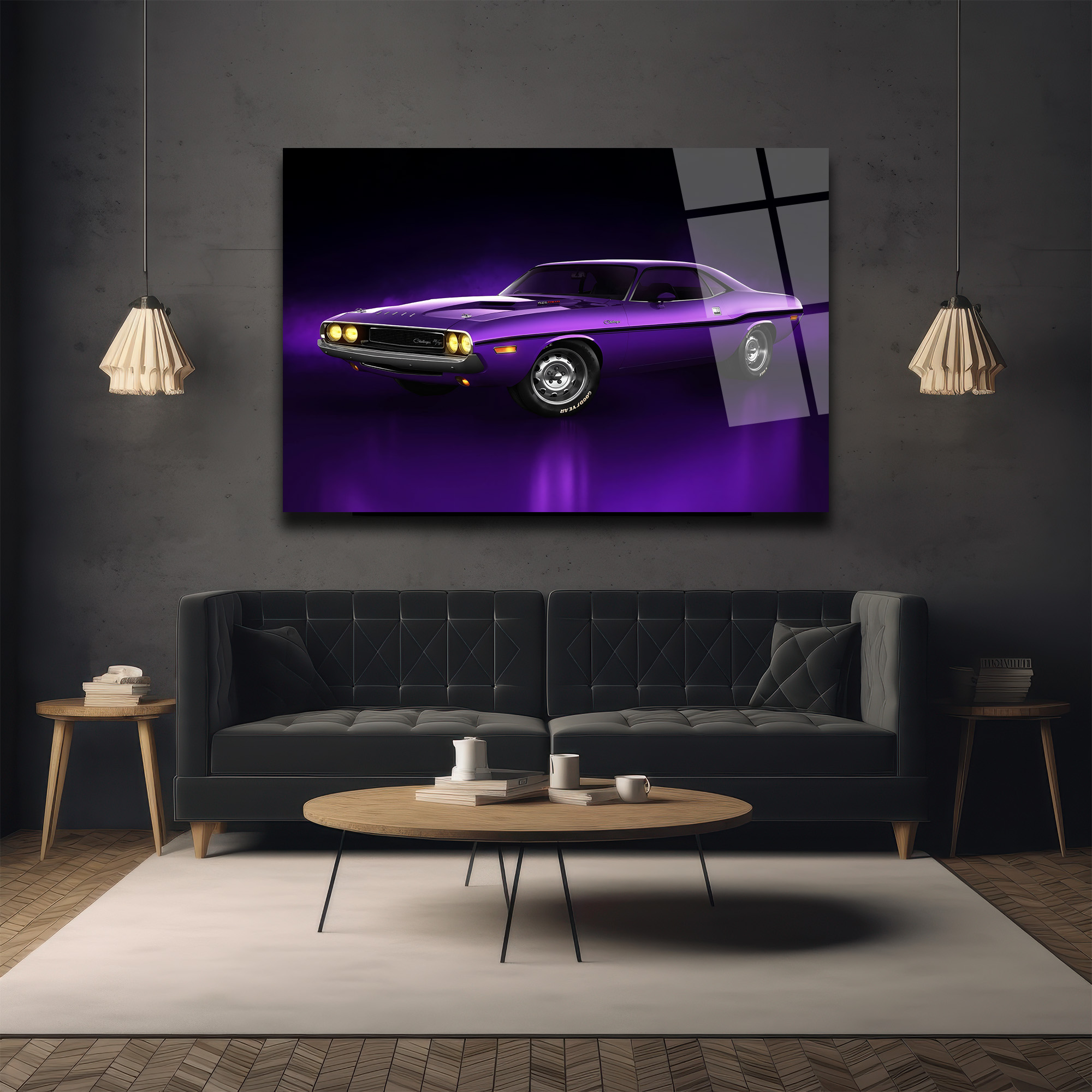Efsanevi Mor Dodge Challenger Cam Tablo Duvar Dekoru Efsanevi Mor Dodge Challenger Cam Tablo