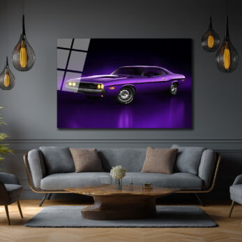 Efsanevi Mor Dodge Challenger Cam Tablo - Glazella Efsanevi Mor Dodge Challenger Cam Tablo - Glazella