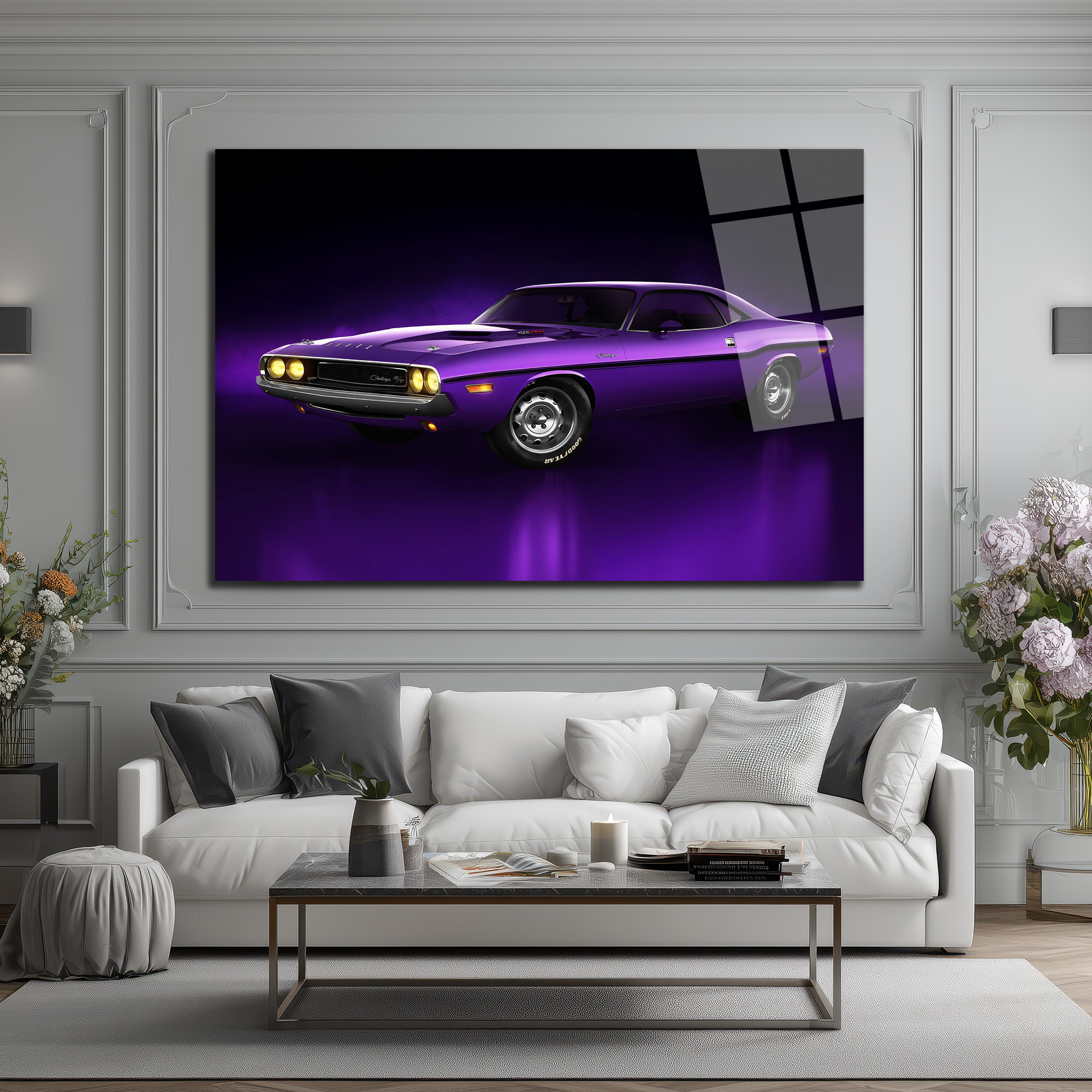 Efsanevi Mor Dodge Challenger Cam Tablo Duvar Dekoru Efsanevi Mor Dodge Challenger Cam Tablo