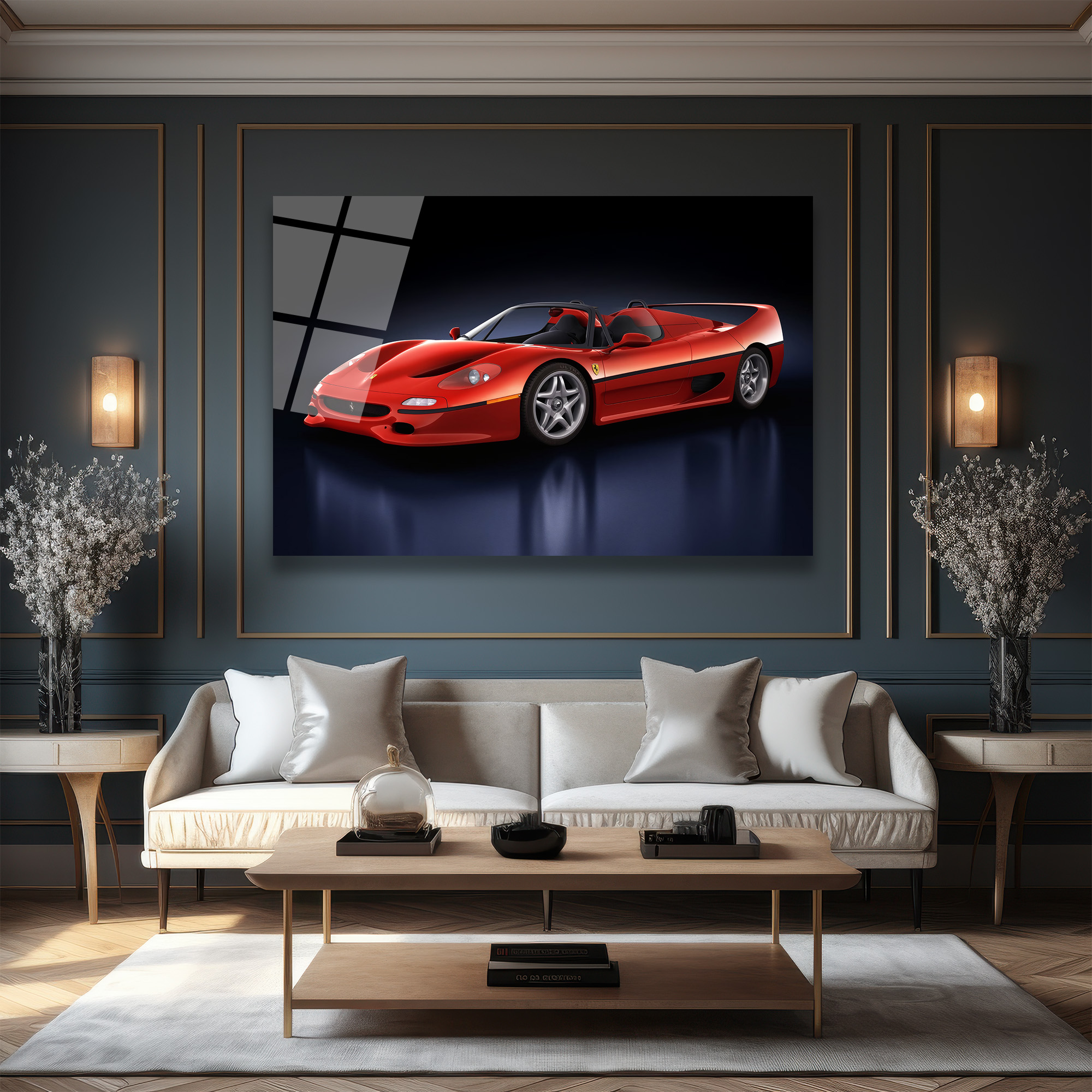 Ferrari F50 Efsanesi Kırmızı Süper Araba Cam Tablo Duvar Dekoru Ferrari F50 Efsanesi Kırmızı Süper Araba Cam Tablo