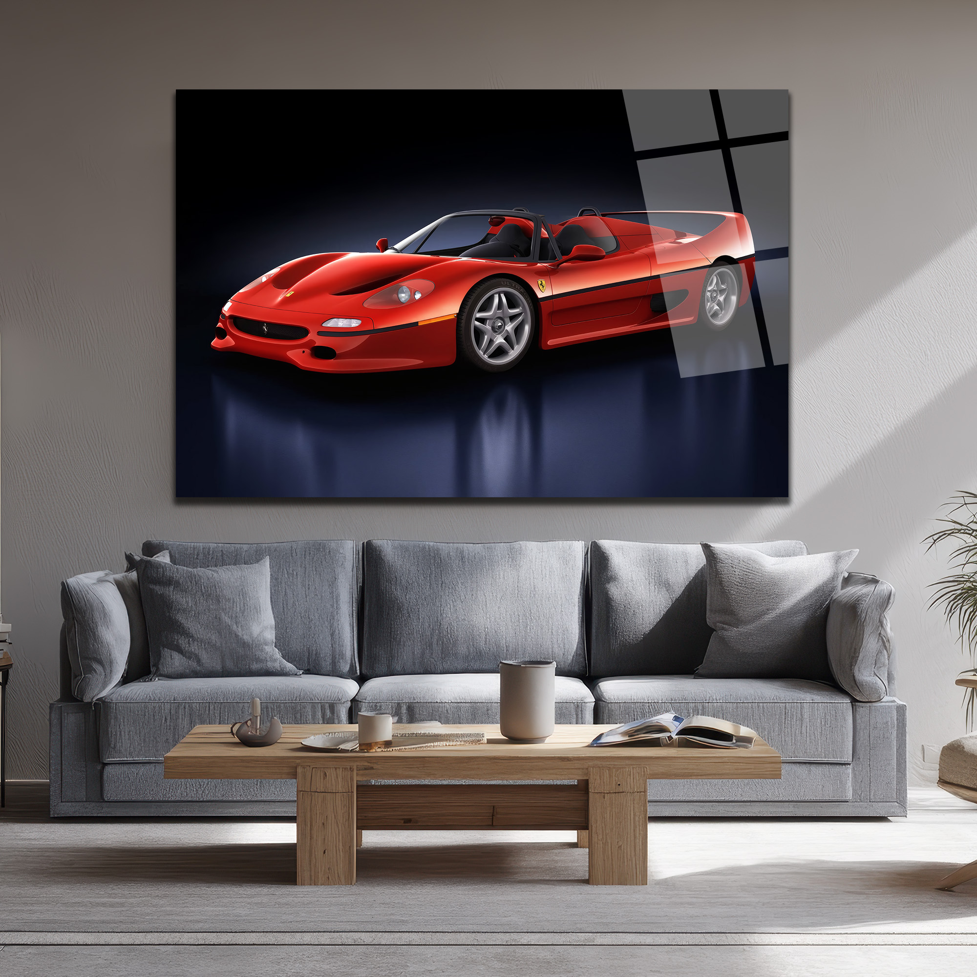 Ferrari F50 Efsanesi Kırmızı Süper Araba Cam Tablo Duvar Dekoru Ferrari F50 Efsanesi Kırmızı Süper Araba Cam Tablo