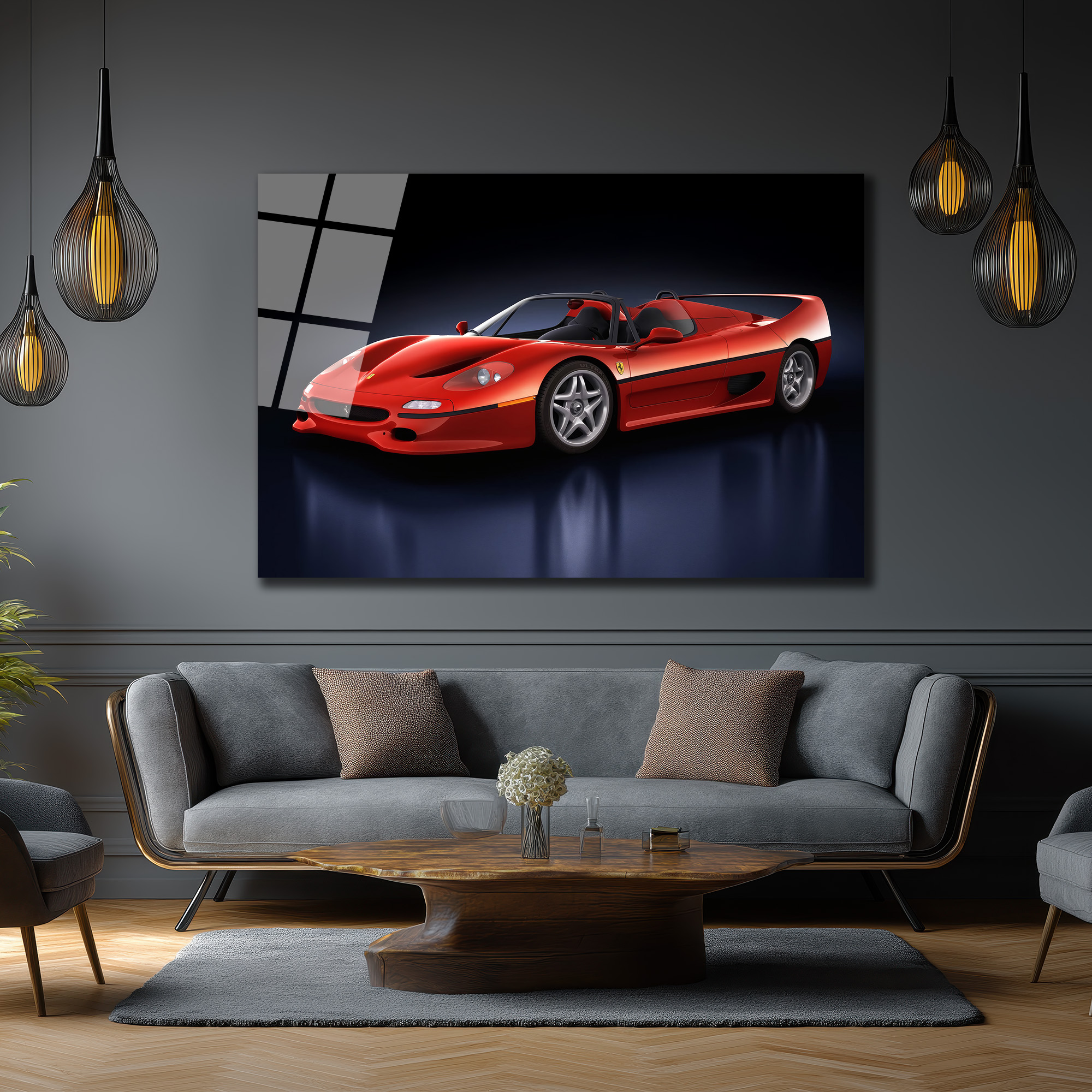 Ferrari F50 Efsanesi Kırmızı Süper Araba Cam Tablo Duvar Dekoru Ferrari F50 Efsanesi Kırmızı Süper Araba Cam Tablo