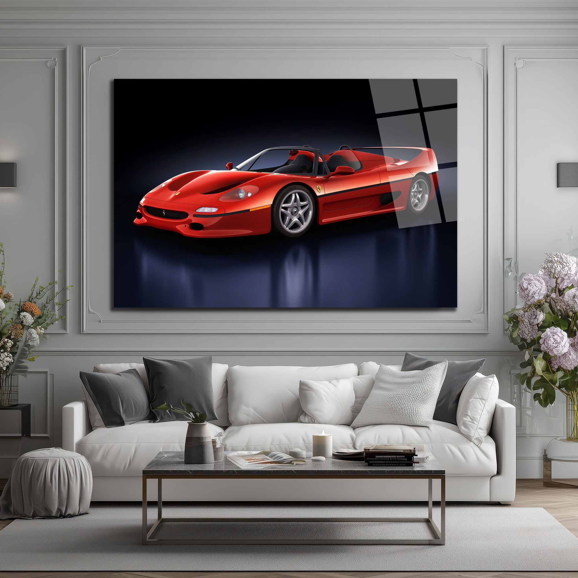 Ferrari F50 Efsanesi Kırmızı Süper Araba Cam Tablo Duvar Dekoru Ferrari F50 Efsanesi Kırmızı Süper Araba Cam Tablo
