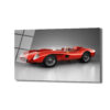 Ferrari Efsanesi Kırmızı Klasik Yarış Arabası Cam Tablo Duvar Dekoru Gri stüdyo arka planında parlak kırmızı renkte, klasik bir Ferrari 250 Testa Rossa yarış arabasının yandan çekilmiş, şık ve dinamik cam tablo görüntüsü.