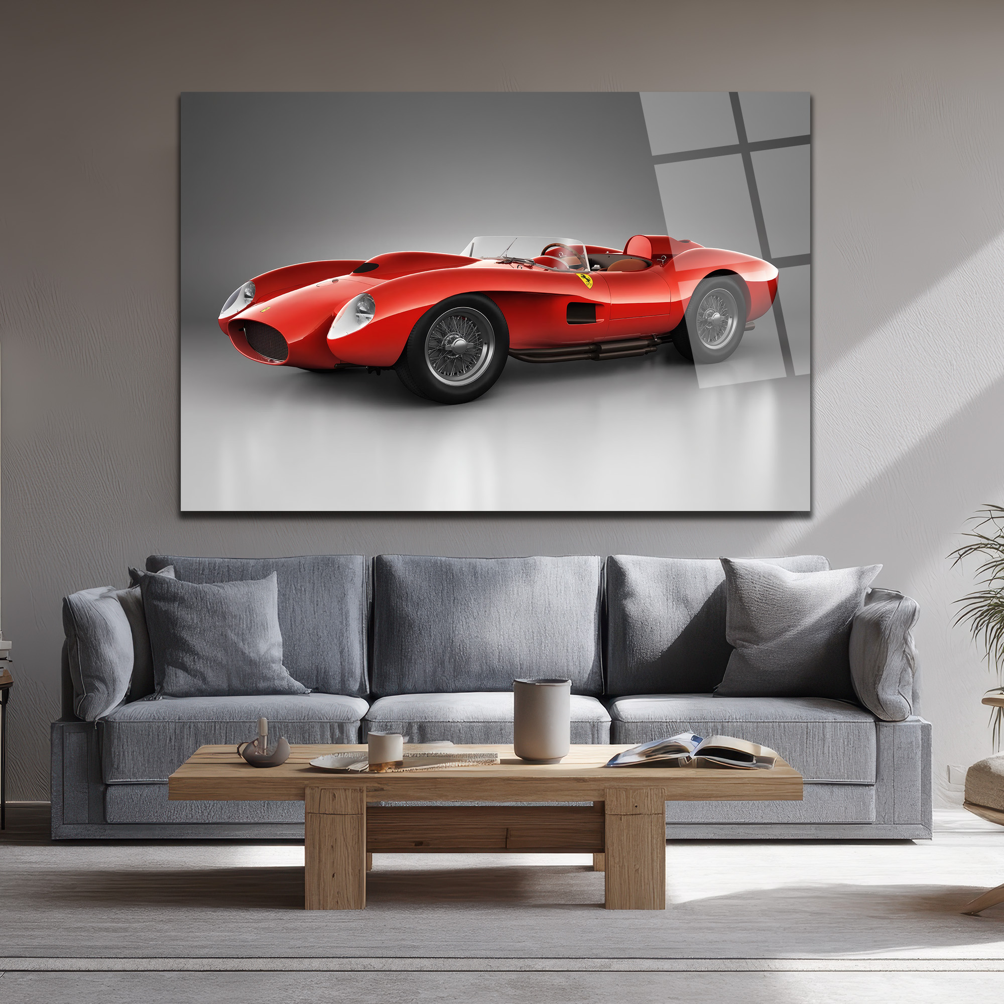 Ferrari Efsanesi Kırmızı Klasik Yarış Arabası Cam Tablo Duvar Dekoru Ferrari Efsanesi Kırmızı Klasik Yarış Arabası Cam Tablo