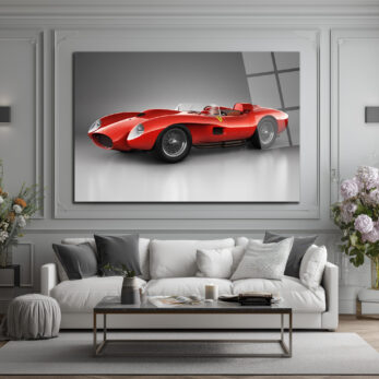 Ferrari Efsanesi Kırmızı Klasik Yarış Arabası Cam Tablo - Glazella