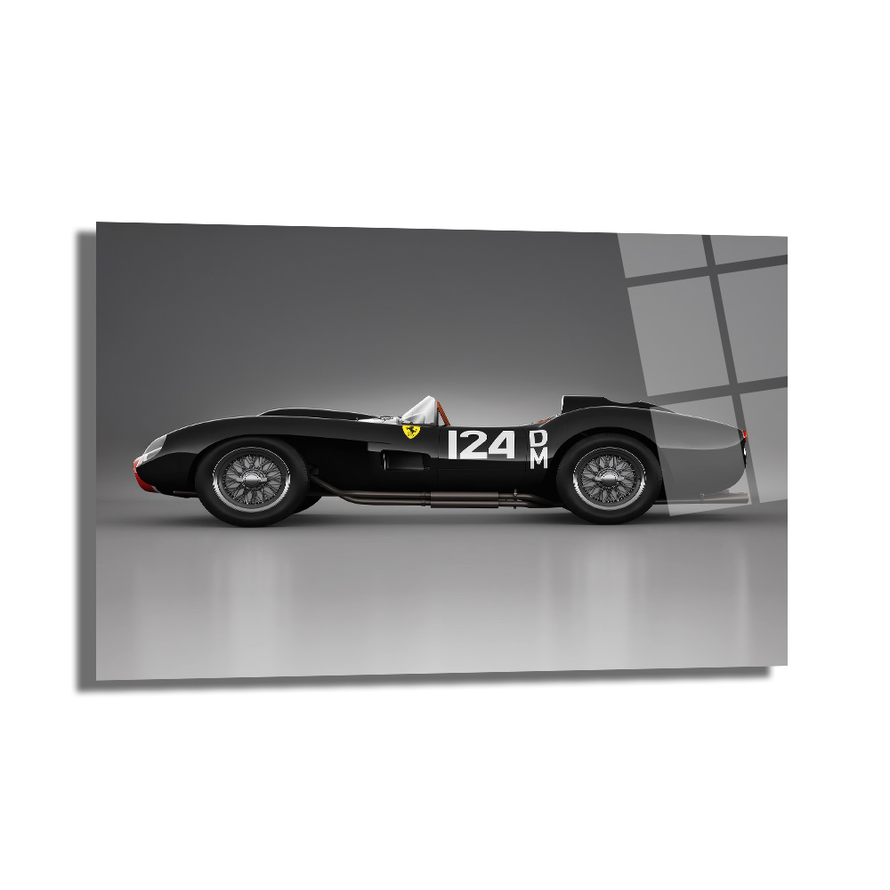 Efsanevi Ferrari 124 DM Yarış Arabası Cam Tablo Duvar Dekoru Efsanevi Ferrari 124 DM Yarış Arabası Cam Tablo
