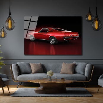 Efsanevi Kırmızı Mustang Gücü Cam Tablo - Glazella Efsanevi Kırmızı Mustang Gücü Cam Tablo - Glazella