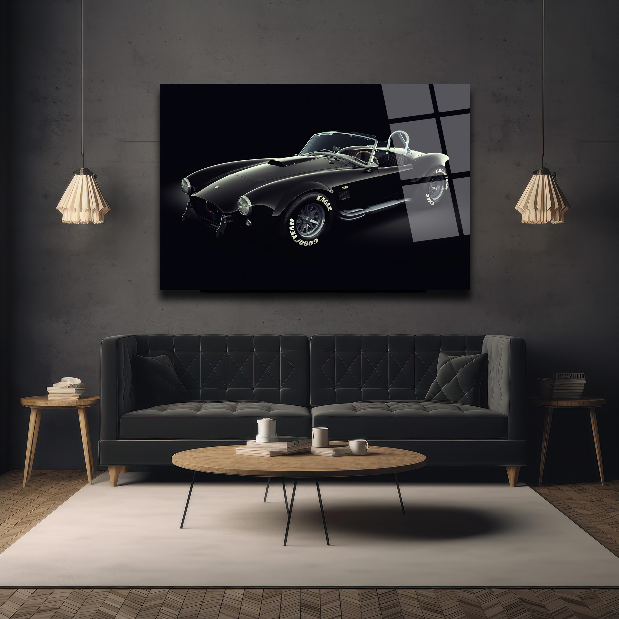 Efsanevi Shelby Cobra Siyah Spor Araba Cam Tablo Duvar Dekoru Efsanevi Shelby Cobra Siyah Spor Araba Cam Tablo