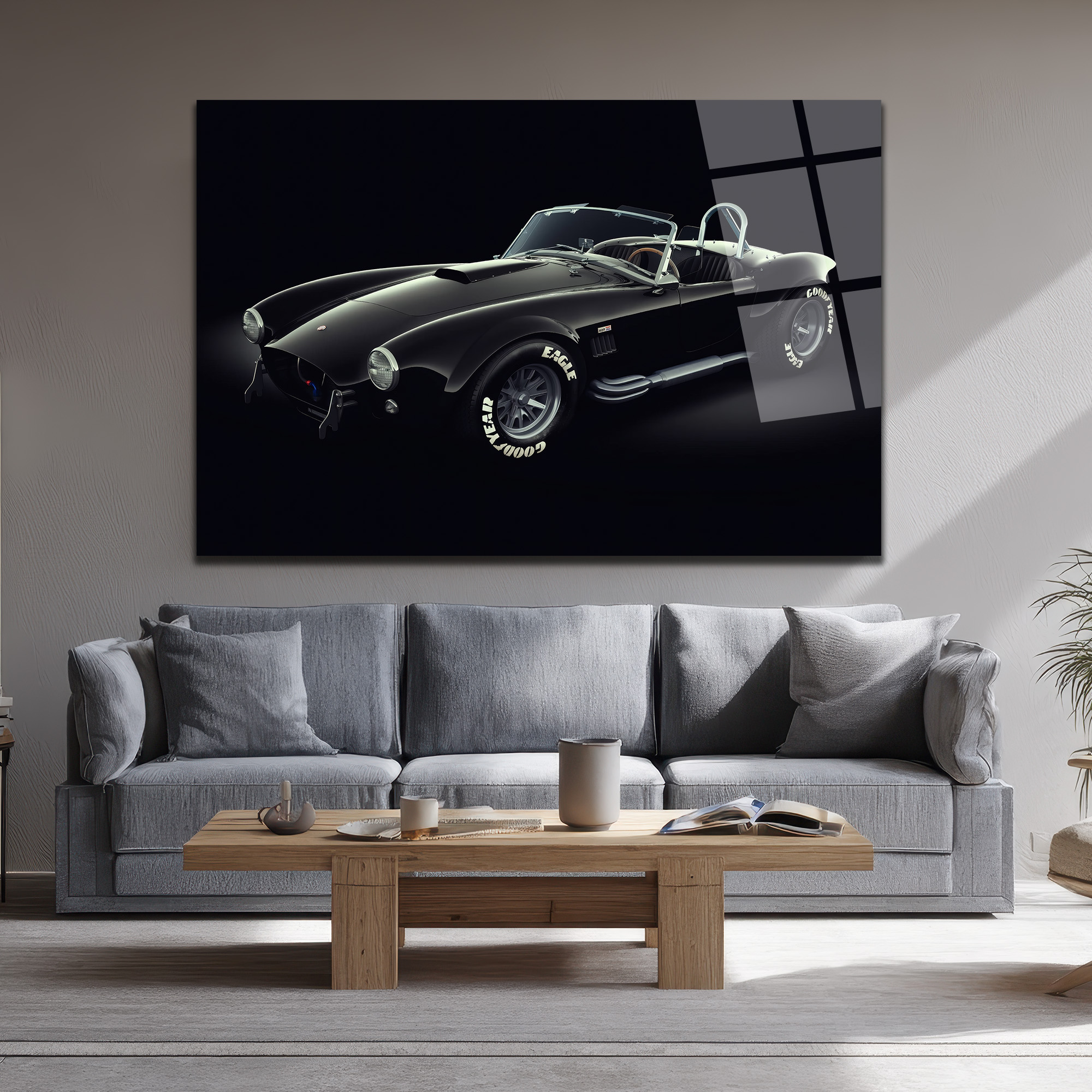 Efsanevi Shelby Cobra Siyah Spor Araba Cam Tablo Duvar Dekoru Efsanevi Shelby Cobra Siyah Spor Araba Cam Tablo