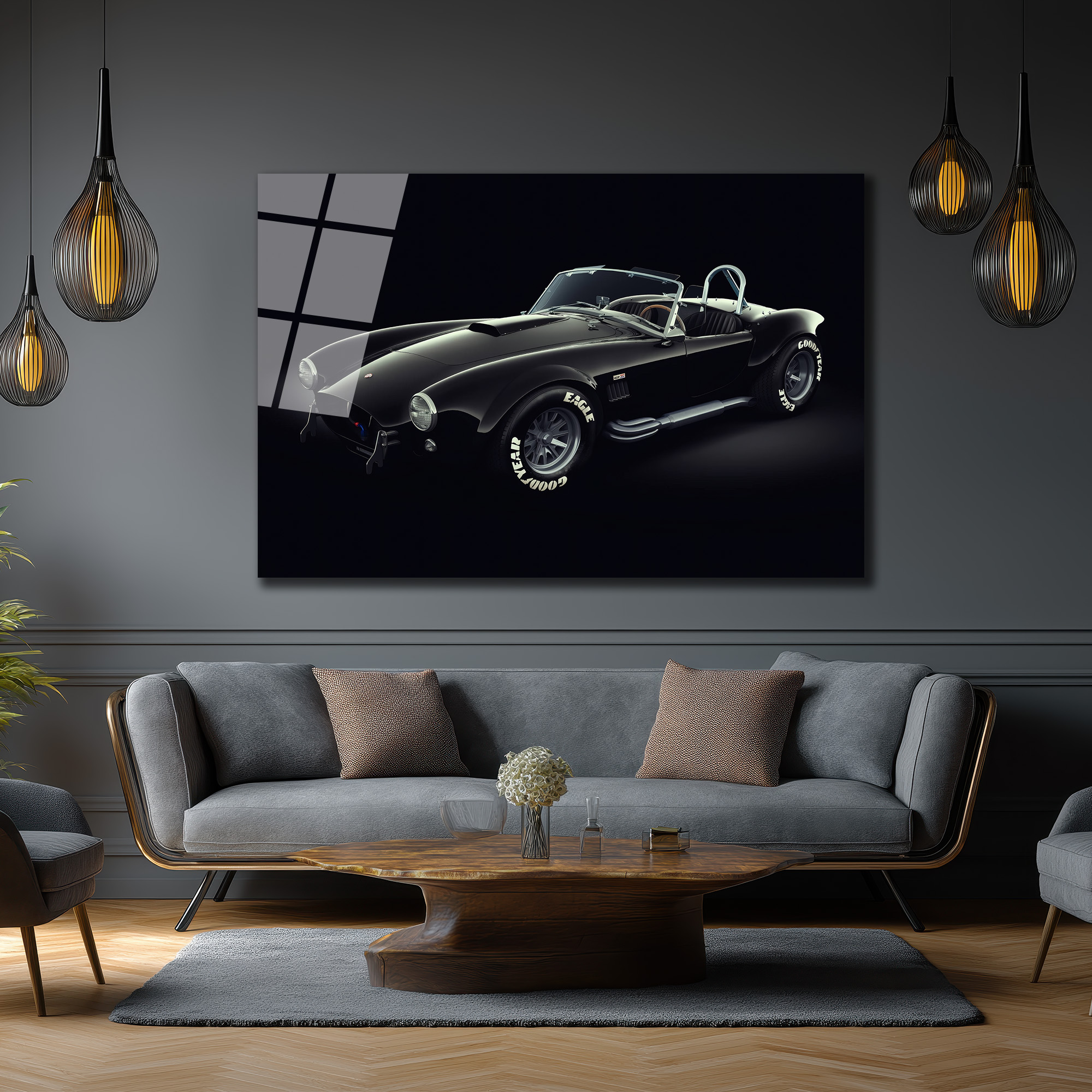 Efsanevi Shelby Cobra Siyah Spor Araba Cam Tablo Duvar Dekoru Efsanevi Shelby Cobra Siyah Spor Araba Cam Tablo