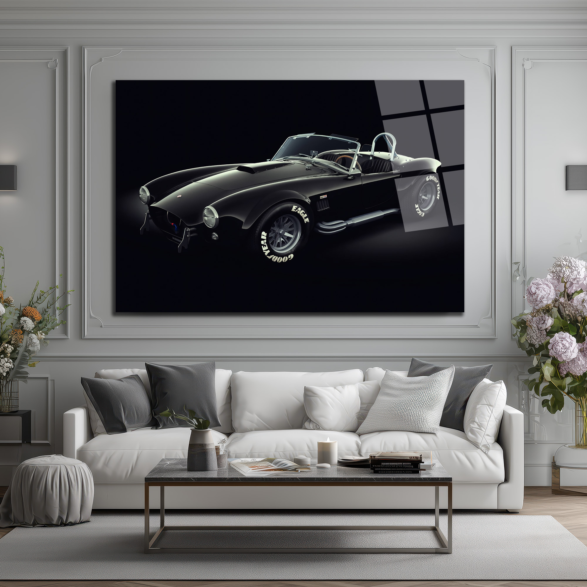 Efsanevi Shelby Cobra Siyah Spor Araba Cam Tablo Duvar Dekoru Efsanevi Shelby Cobra Siyah Spor Araba Cam Tablo