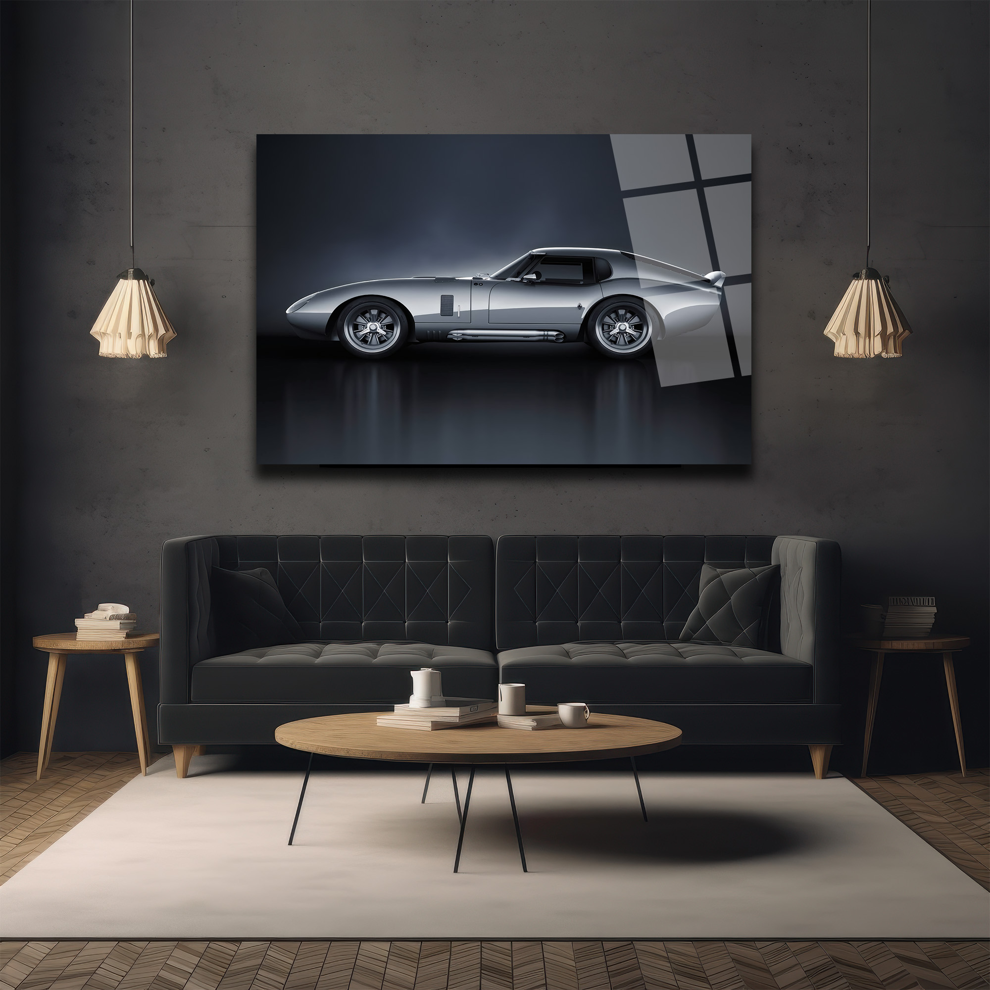 Efsanevi Gümüş Spor Otomobil Cam Tablo - Shelby Daytona Coupe Duvar Dekoru Efsanevi Gümüş Spor Otomobil Cam Tablo - Shelby Daytona Coupe