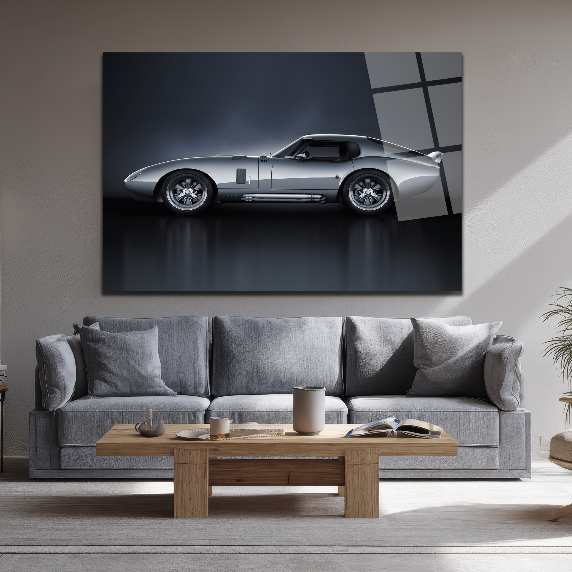 Efsanevi Gümüş Spor Otomobil Cam Tablo - Shelby Daytona Coupe Duvar Dekoru Efsanevi Gümüş Spor Otomobil Cam Tablo - Shelby Daytona Coupe