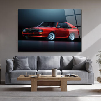 Efsanevi Kırmızı Audi Quattro Spor Araba Cam Tablo - Glazella
