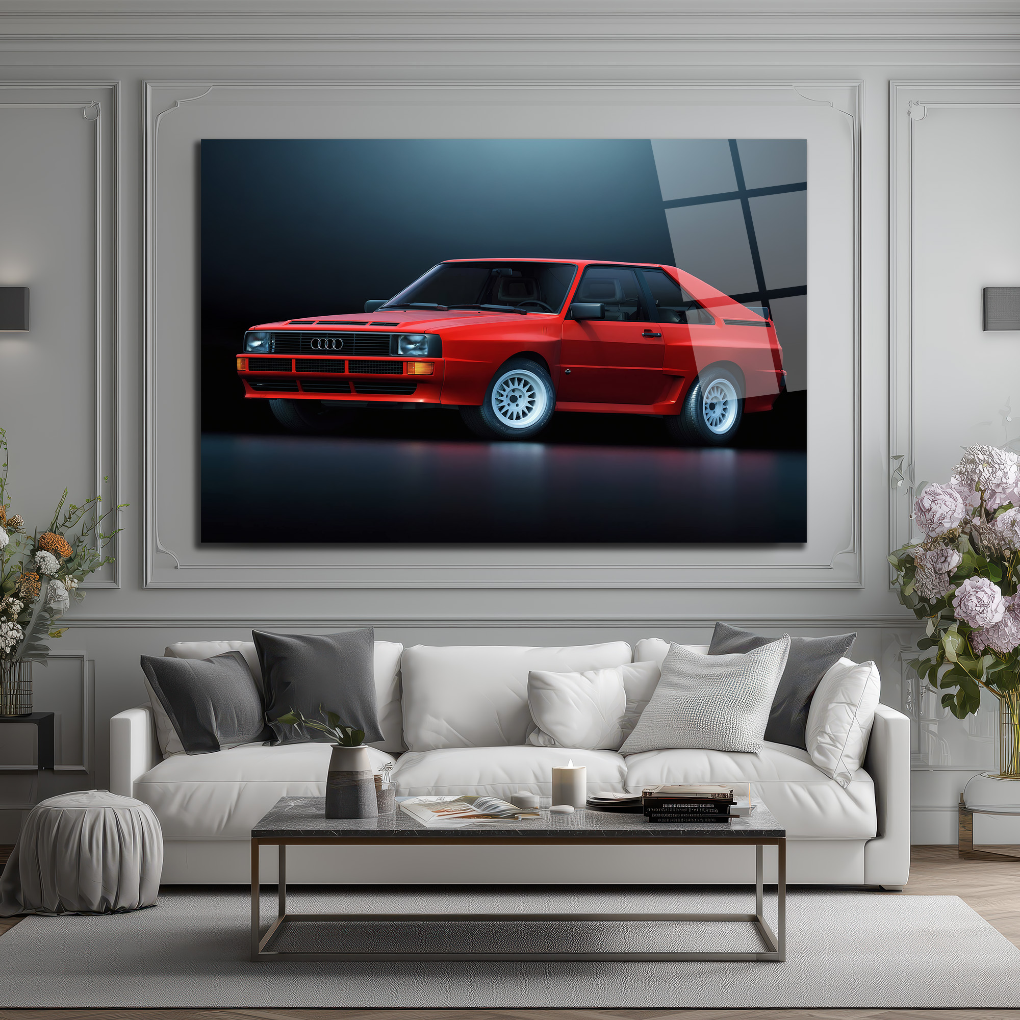 Efsanevi Kırmızı Audi Quattro Spor Araba Cam Tablo Duvar Dekoru Efsanevi Kırmızı Audi Quattro Spor Araba Cam Tablo