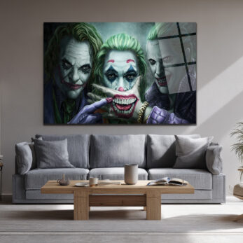 Joker Evrimi: Üç İkonik Yüz Cam Tablo - Glazella Joker Evrimi: Üç İkonik Yüz Cam Tablo - Glazella