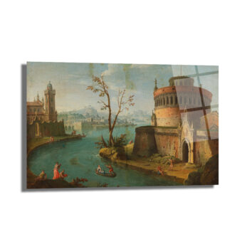 Antik Nehir Kenarı Kale Manzarası Cam Tablo: Tarihi Bir Dokunuş - Glazella