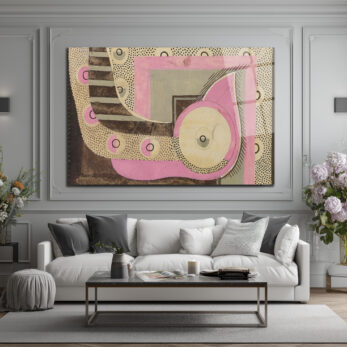Modern Sanat Pembe ve Gri Geometrik Desenli Cam Tablo - Glazella Modern Sanat Pembe ve Gri Geometrik Desenli Cam Tablo - Glazella
