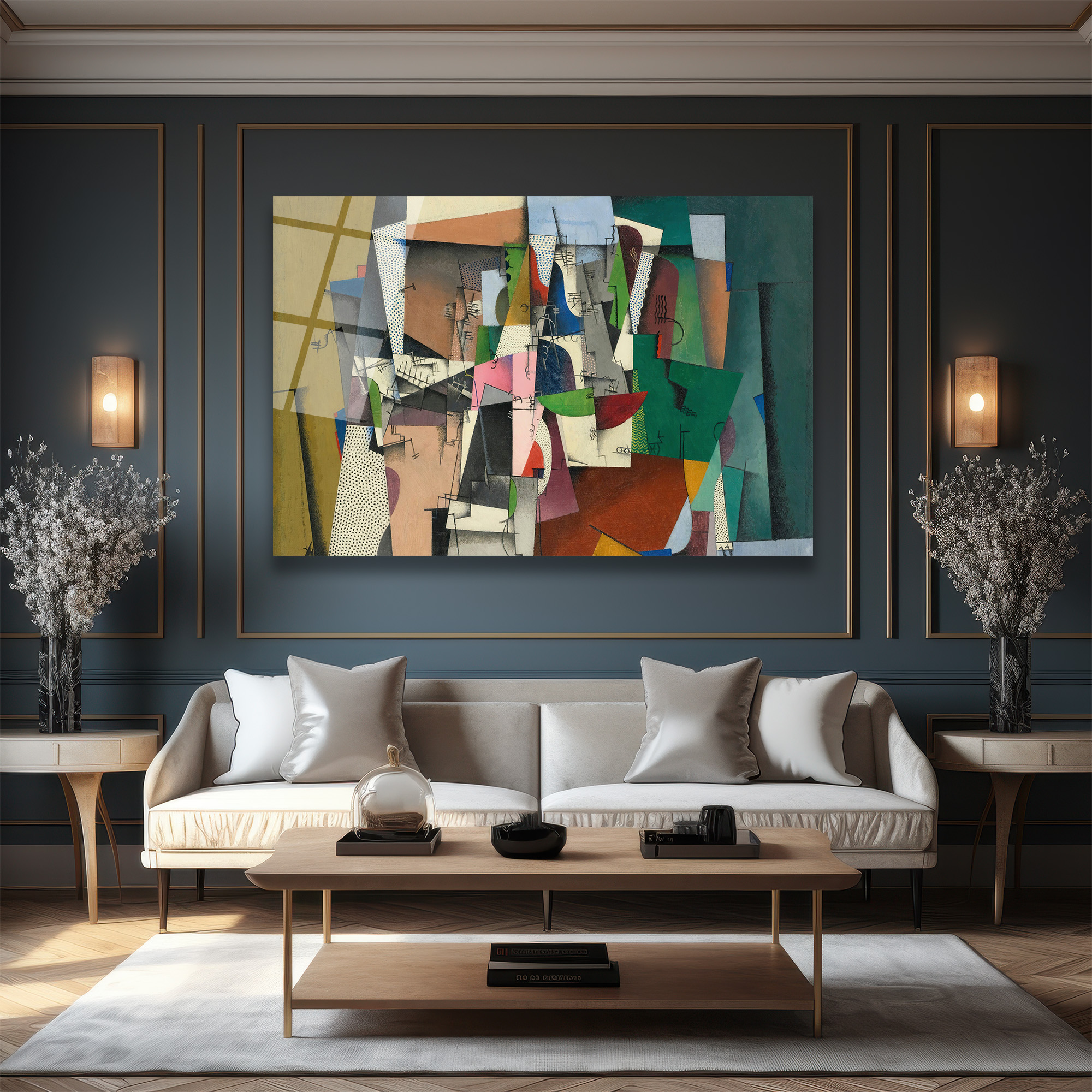 Modern Soyut Kübist Sanat Temalı Lüks Cam Tablo - Glazella Modern Soyut Kübist Sanat Temalı Lüks Cam Tablo - Glazella