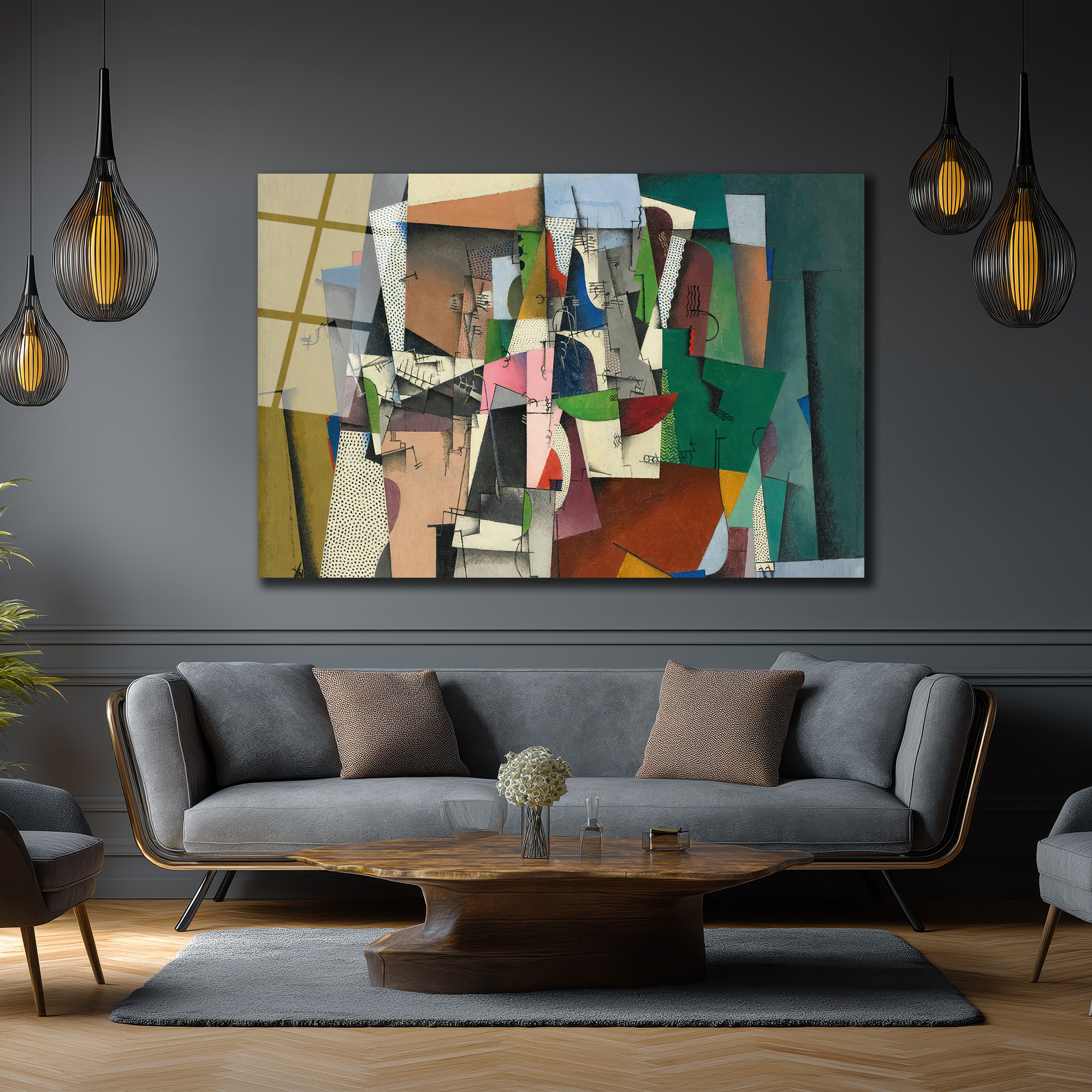 Modern Soyut Kübist Sanat Temalı Lüks Cam Tablo - Glazella Modern Soyut Kübist Sanat Temalı Lüks Cam Tablo - Glazella