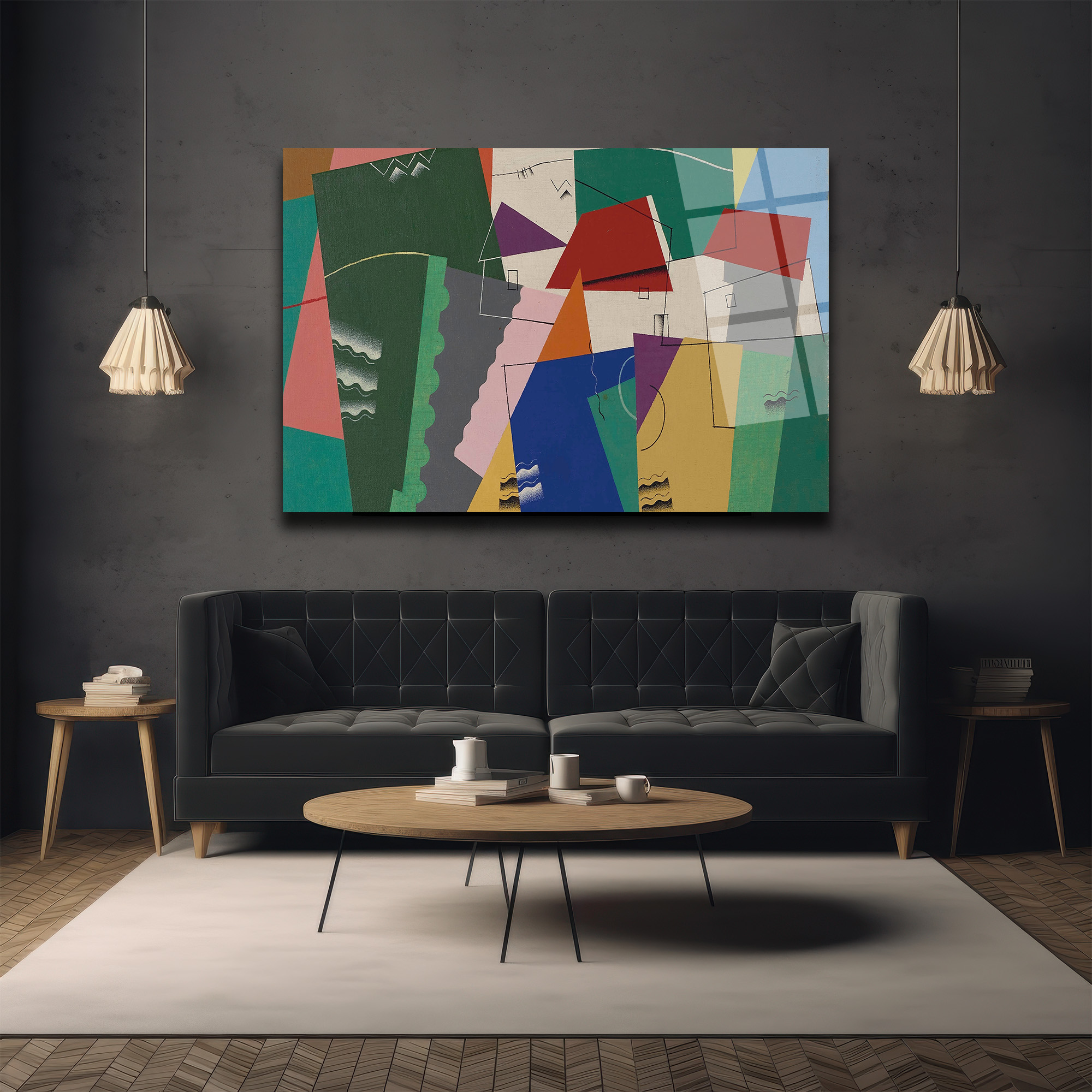 Soyut Geometrik Manzara Cam Tablo - Modern Sanatın Enerjisi Evinde! - Glazella Soyut Geometrik Manzara Cam Tablo - Modern Sanatın Enerjisi Evinde! - Glazella