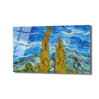 Van Gogh Tarzı Selvi Ağaçları Manzarası Temperli Cam Tablo - Glazella