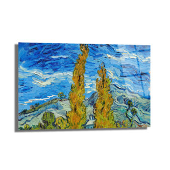 Van Gogh Tarzı Selvi Ağaçları Manzarası Temperli Cam Tablo - Glazella