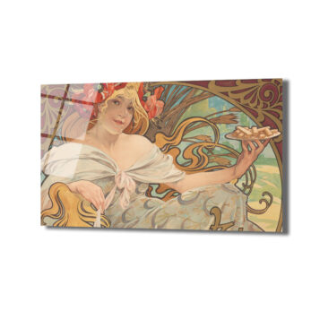 Alphonse Mucha Esintili Art Nouveau Kadın Figürlü Zarif Cam Tablo - Glazella
