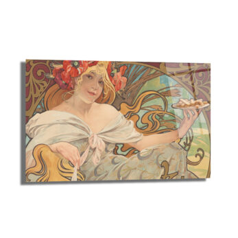Alphonse Mucha Esintili Art Nouveau Kadın Figürlü Zarif Cam Tablo - Glazella