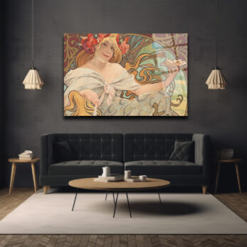Alphonse Mucha Esintili Art Nouveau Kadın Figürlü Zarif Cam Tablo - Glazella