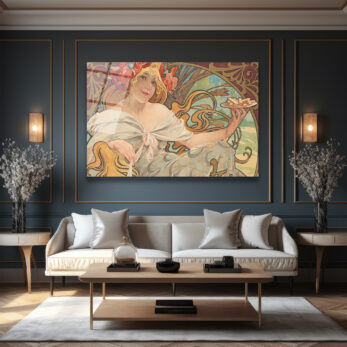 Alphonse Mucha Esintili Art Nouveau Kadın Figürlü Zarif Cam Tablo - Glazella