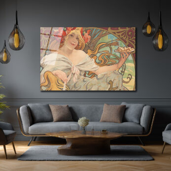 Alphonse Mucha Esintili Art Nouveau Kadın Figürlü Zarif Cam Tablo - Glazella