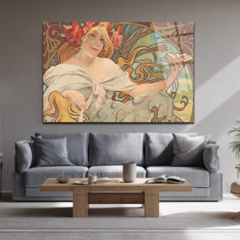 Alphonse Mucha Esintili Art Nouveau Kadın Figürlü Zarif Cam Tablo - Glazella