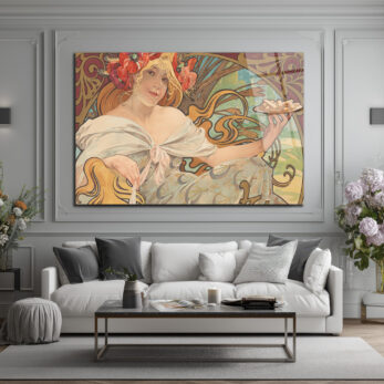 Alphonse Mucha Esintili Art Nouveau Kadın Figürlü Zarif Cam Tablo - Glazella
