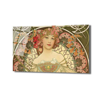 Art Nouveau Zarafeti Çiçekli Kadın Cam Tablo - Glazella