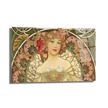 Art Nouveau Zarafeti Çiçekli Kadın Cam Tablo - Glazella