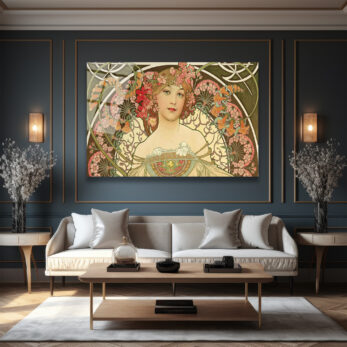 Art Nouveau Zarafeti Çiçekli Kadın Cam Tablo - Glazella