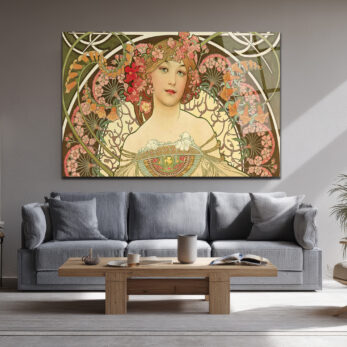 Art Nouveau Zarafeti Çiçekli Kadın Cam Tablo - Glazella