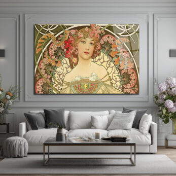 Art Nouveau Zarafeti Çiçekli Kadın Cam Tablo - Glazella