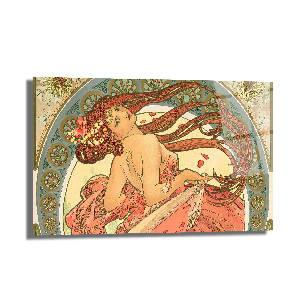 Art Nouveau Zarafeti: Kızıl Saçlı Kadın Cam Tablo - Glazella Art Nouveau Zarafeti: Kızıl Saçlı Kadın Cam Tablo - Glazella