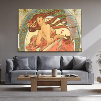 Art Nouveau Zarafeti: Kızıl Saçlı Kadın Cam Tablo - Glazella Art Nouveau Zarafeti: Kızıl Saçlı Kadın Cam Tablo - Glazella