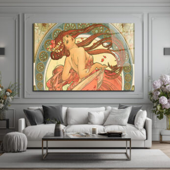 Art Nouveau Zarafeti: Kızıl Saçlı Kadın Cam Tablo - Glazella Art Nouveau Zarafeti: Kızıl Saçlı Kadın Cam Tablo - Glazella