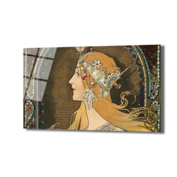 Art Nouveau Zarafeti: Mucha Esintili Kraliçe Cam Tablo - Glazella