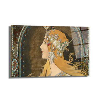 Art Nouveau Zarafeti: Mucha Esintili Kraliçe Cam Tablo - Glazella