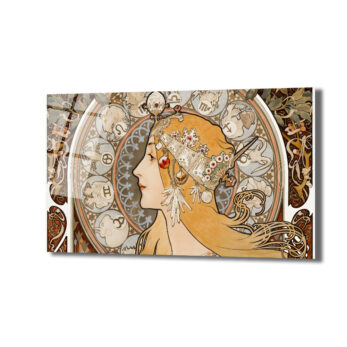Art Nouveau Zodyak Güzeli Cam Tablo - Glazella