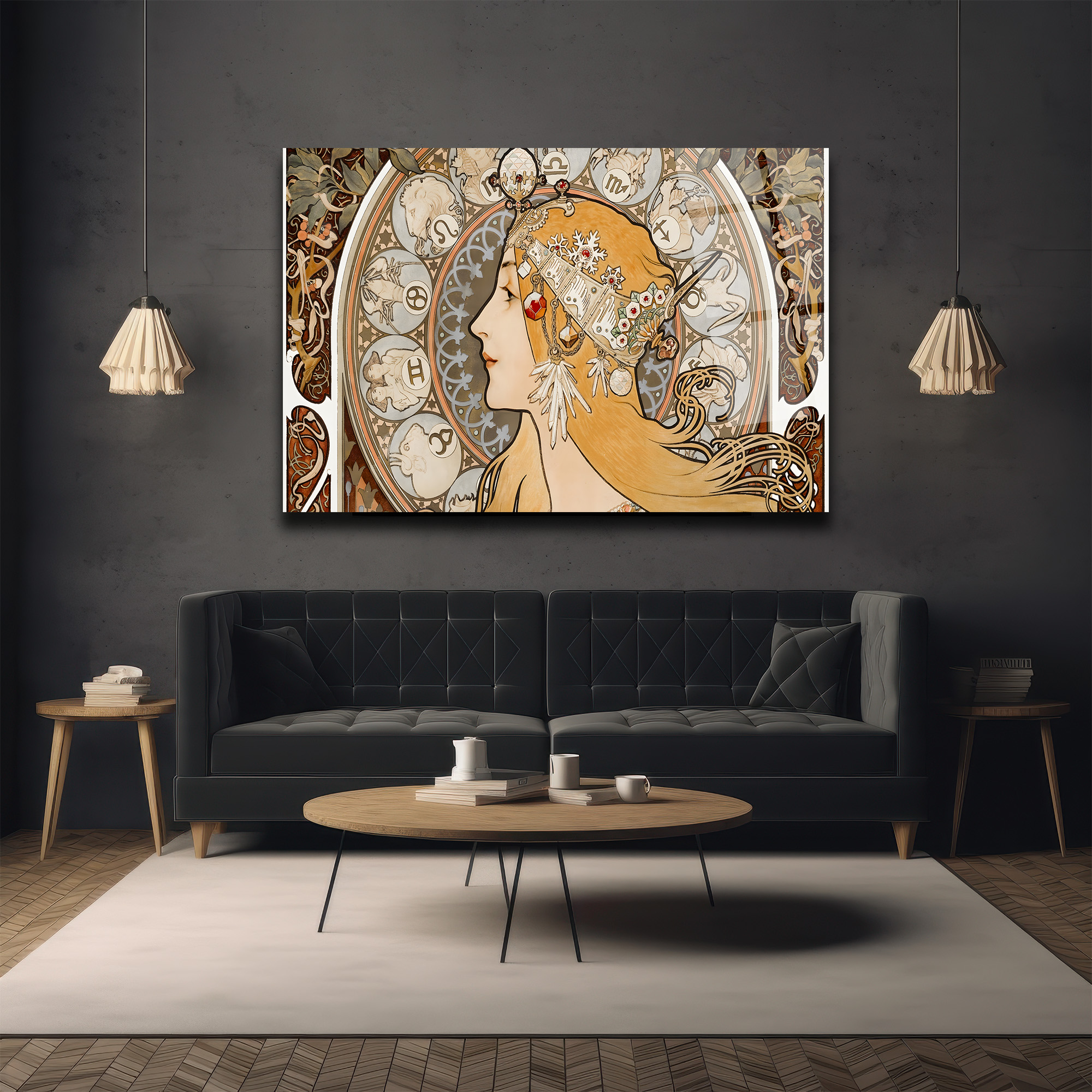 Art Nouveau Zodyak Güzeli Cam Tablo - Glazella Art Nouveau Zodyak Güzeli Cam Tablo - Glazella
