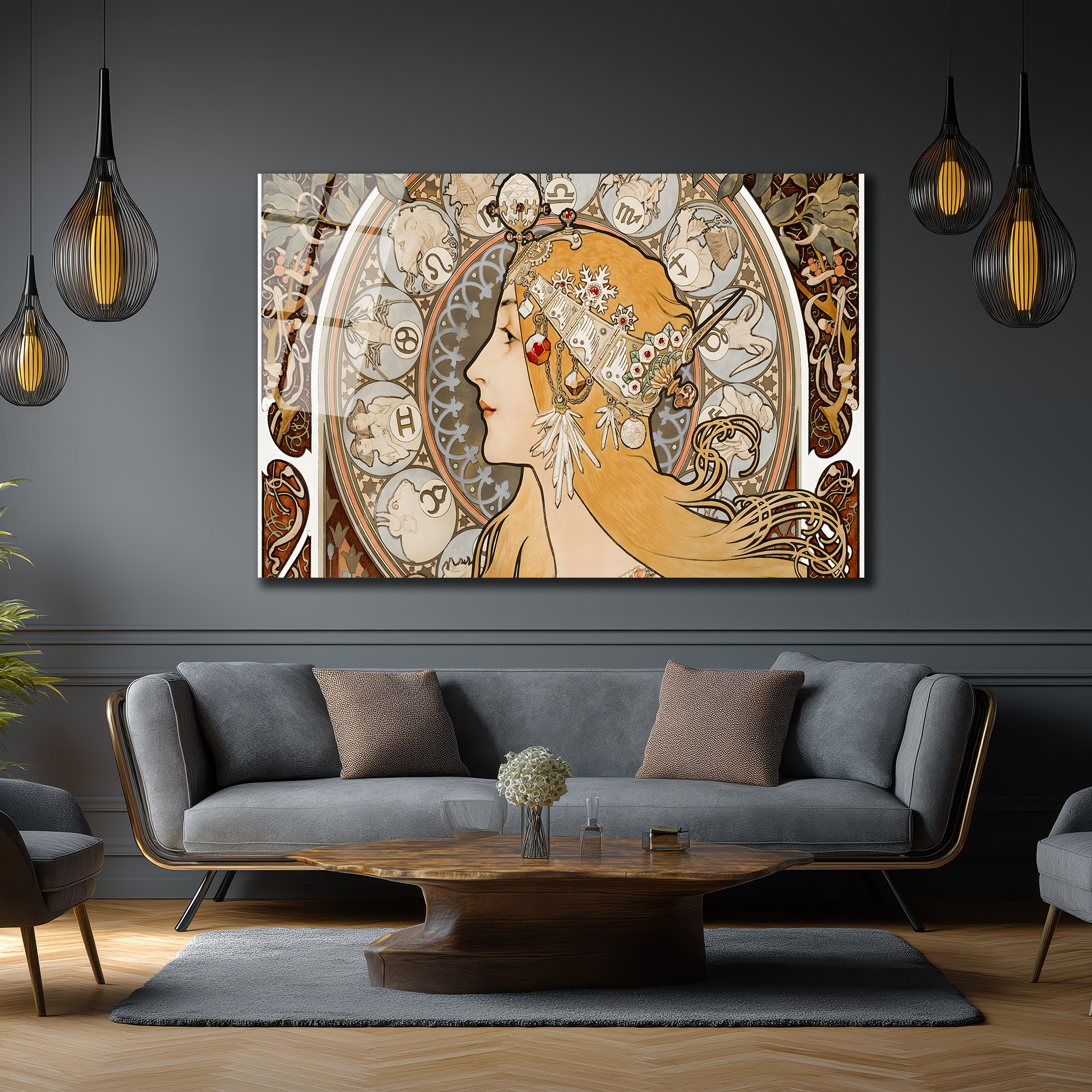 Art Nouveau Zodyak Güzeli Cam Tablo - Glazella Art Nouveau Zodyak Güzeli Cam Tablo - Glazella