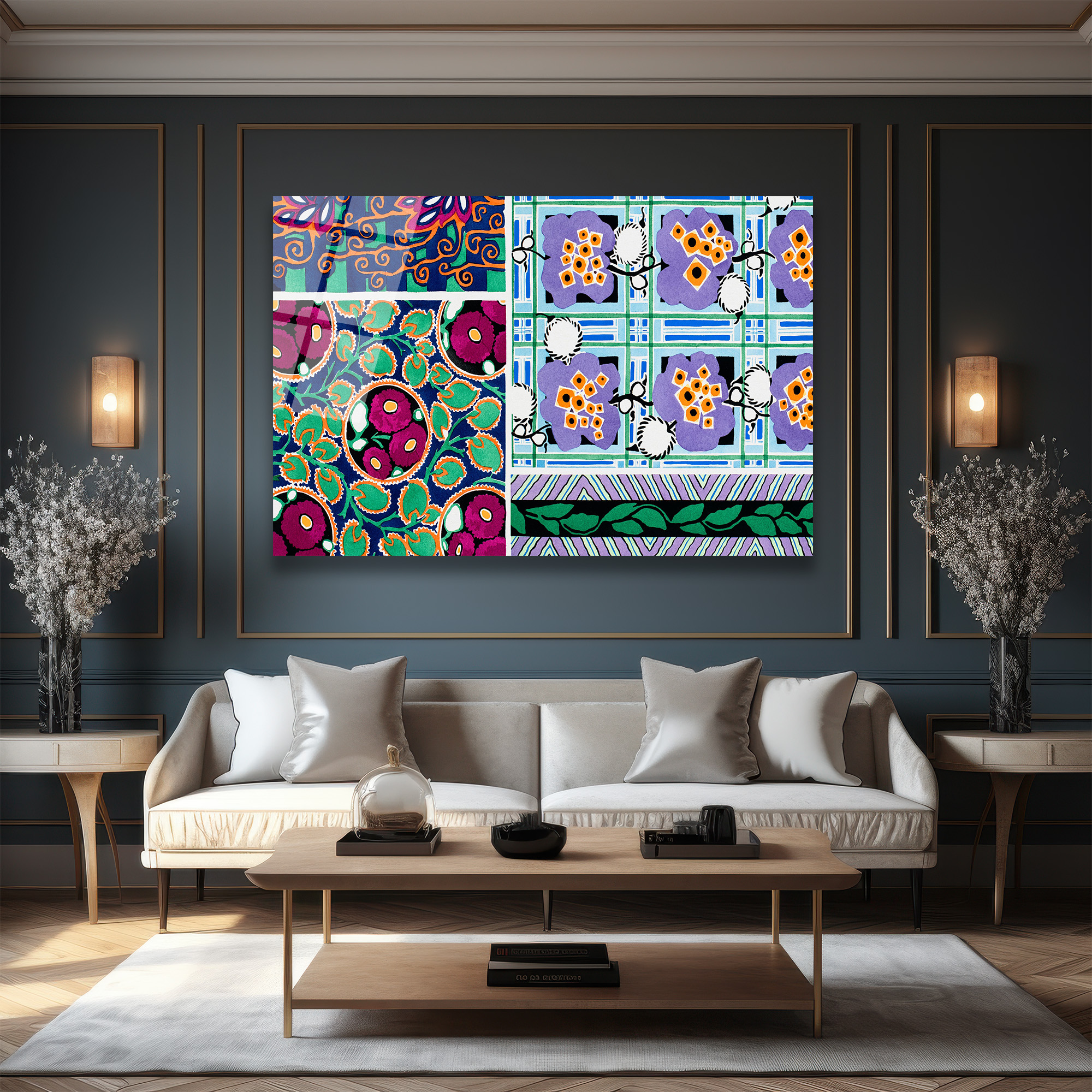 Canlı Renklerle Eclectic Desenler Cam Tablo - Glazella Sanat Koleksiyonu - Glazella Canlı Renklerle Eclectic Desenler Cam Tablo - Glazella Sanat Koleksiyonu - Glazella